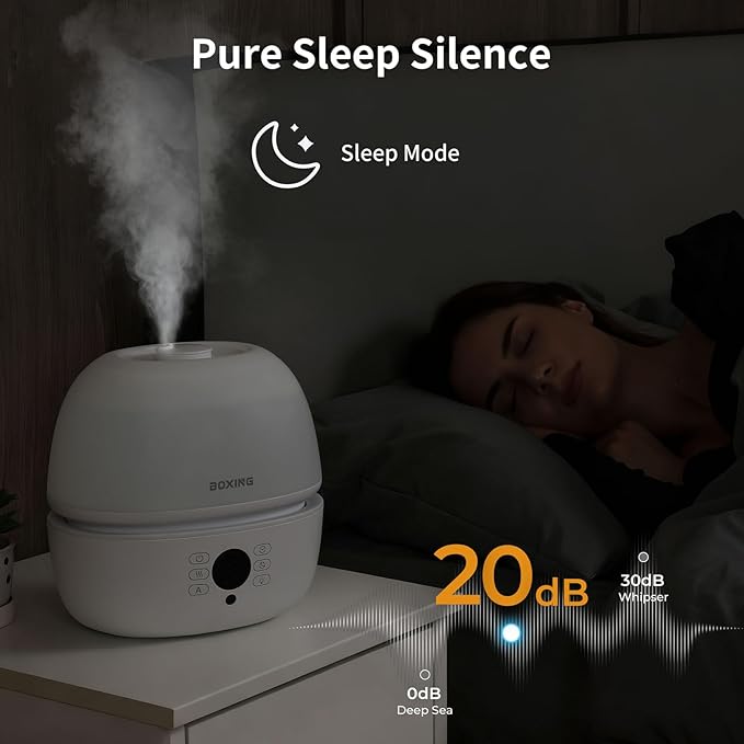 BOXING Top Fill Humidifiers for Bedroom Baby with Humidistat, 20dB Quiet Air Humidifier for Large Room & Indoor Plants with Remote, Cool Mist Diffuser for Home, 7 Color Light, Essential Oil Tray,Timer