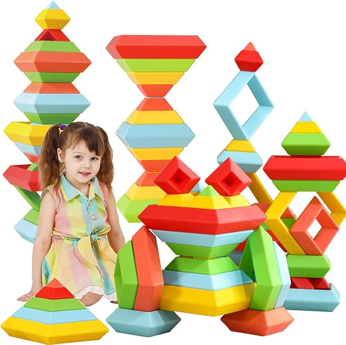 Large Building Blocks Set - 30 Giant Blocks for Stacking - Develops Hand Eye Coordination & Cognitive Skills - Ages 4-8 - Indoor & Outdoor Play