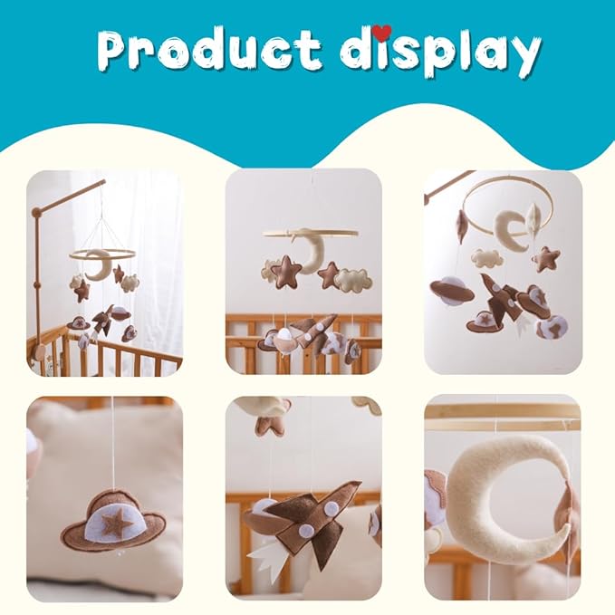 GOODMOM Adventure Sky Wooden Crib Mobile – Handcrafted Baby Mobile with Airplane, Earth & Spaceship Elements, Beige & Brown Nursery Décor, Perfect Gift for Newborns & Baby Showers (Airplane)