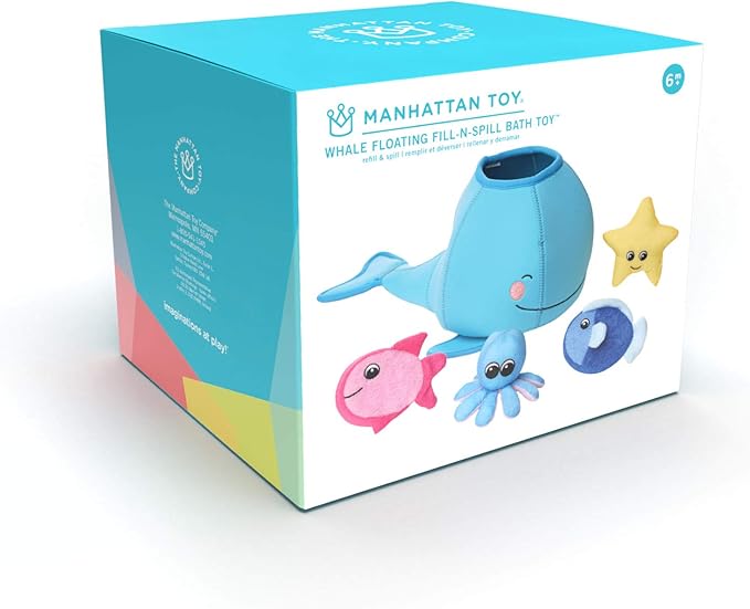 Manhattan Toy Neoprene Whale 5-Piece Floating Spill n Fill Bath Toy with Quick Dry Sponges and Squirt Toy