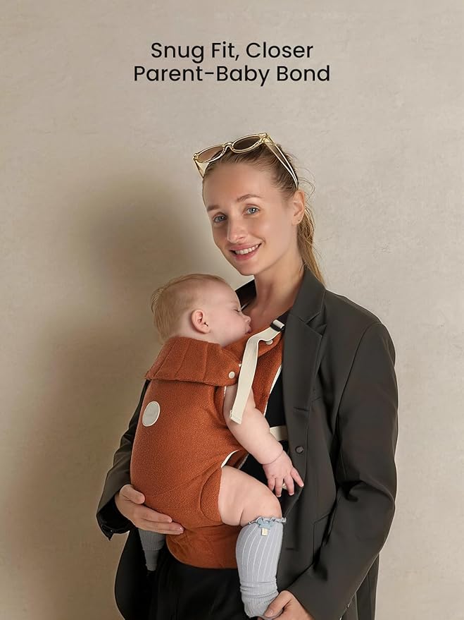 Grownsy Baby Carrier Newborn to Toddler (7-44lbs), Ergonomic & Cozy Wraps with One-Click Buckle, Head Support for Hands-Free Comfort, Sepia