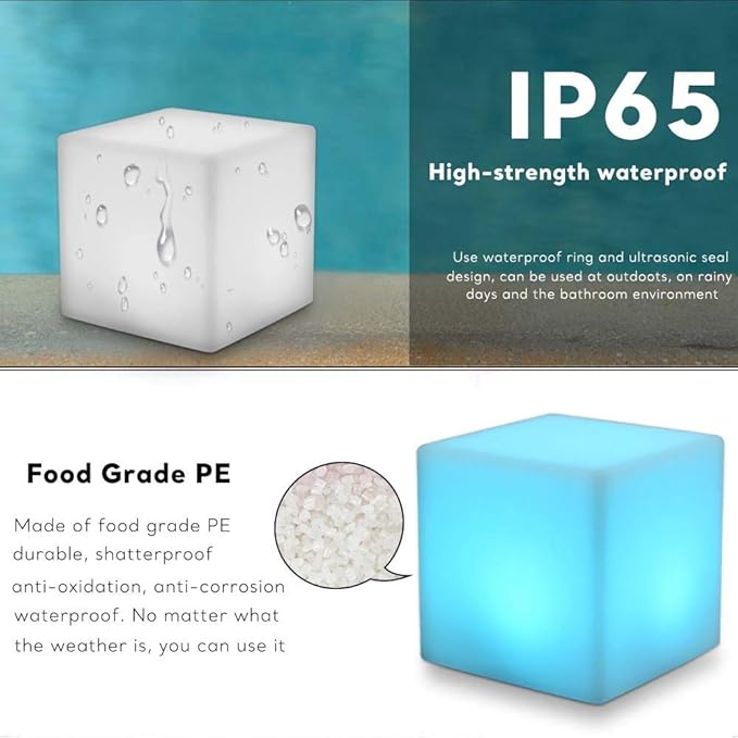 14-inch LED Cube Light, Rechargeable Glowing LED Low Chair w/Remote, 16 Changing Colors Cube Mood Floor Lamp, Waterproof Square Table/Seat Mood Lighting for Home Garden Patio Party Decor