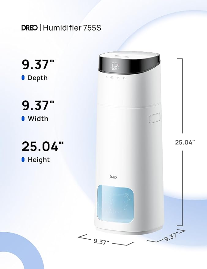 Dreo 16L Smart Humidifier Large Room 1000 ftยฒ, 130H Cool Mist Air Humidifiers for Bedroom Plants Baby, Top Fill, Remote/Touch/Voice & APP Control, Self-Cleaning Tank, 30dB, RGB Light, HM755S White