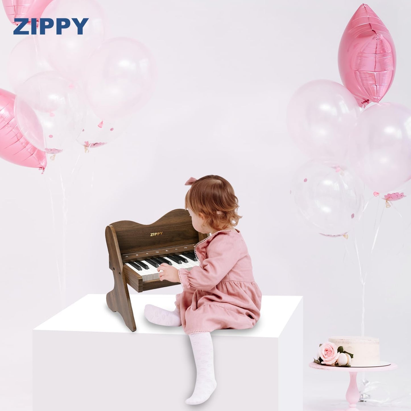 ZIPPY Kids Piano Keyboard, 25 Keys Digital Piano for Kids, Touch Sensitive Control Panel, Volume Adjustable, Mini Music Educational Instrument Toy, Wood Piano for Toddlers Girls Boys (Walnut)