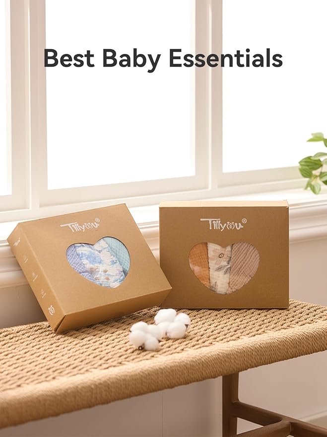 TILLYOU 3 Pack Muslin Swaddles for Newborns Baby Blankets for Girls Boys Cotton Swaddle Blankets 40"X40", Blue Flower