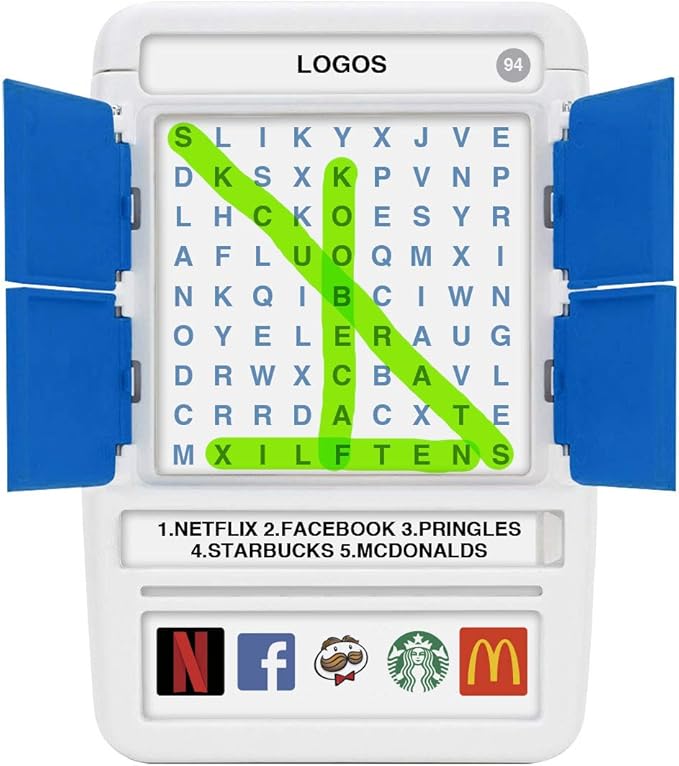 100 PICS Word Search Travel Game - 100 Puzzles with Picture Clues | 50 Wipe Clean Cards with Slide Reveal case and Pen | Activity, Gift, Stocking Stuffer | for Kids and Adults, Age 6+