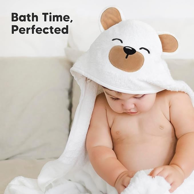 KeaBabies Hooded Baby Towel for Newborn - Viscose Derived from Bamboo Large Baby Bath Towels with Hood for Boys, Girls, Toddler, Extra Absorbent & Soft Newborn Bath Essentials (Grizzly, Regular)