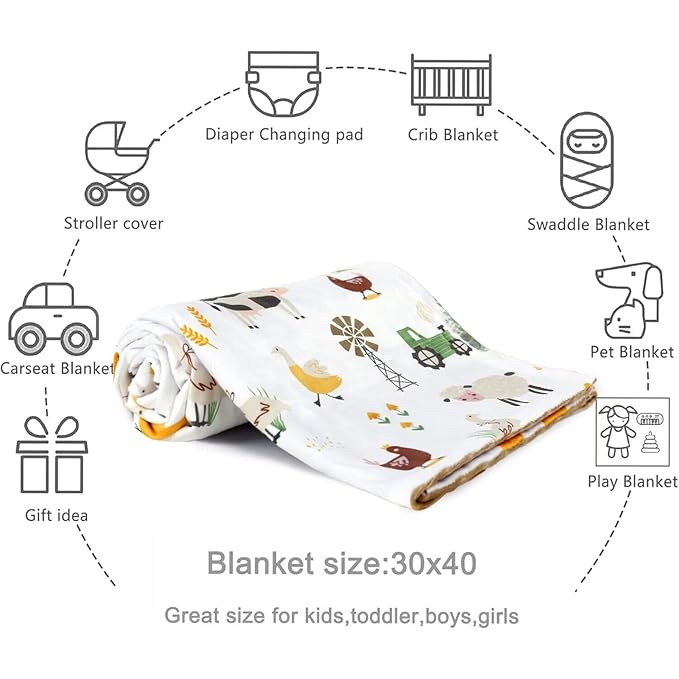 HOMRITAR Baby Blanket for Boys Soft Lightweight Minky Blanket with Double Layer Dotted Backing for Infant Toddler Nursery Crib with Cute Farm Animals Design 30 x 40 Inch