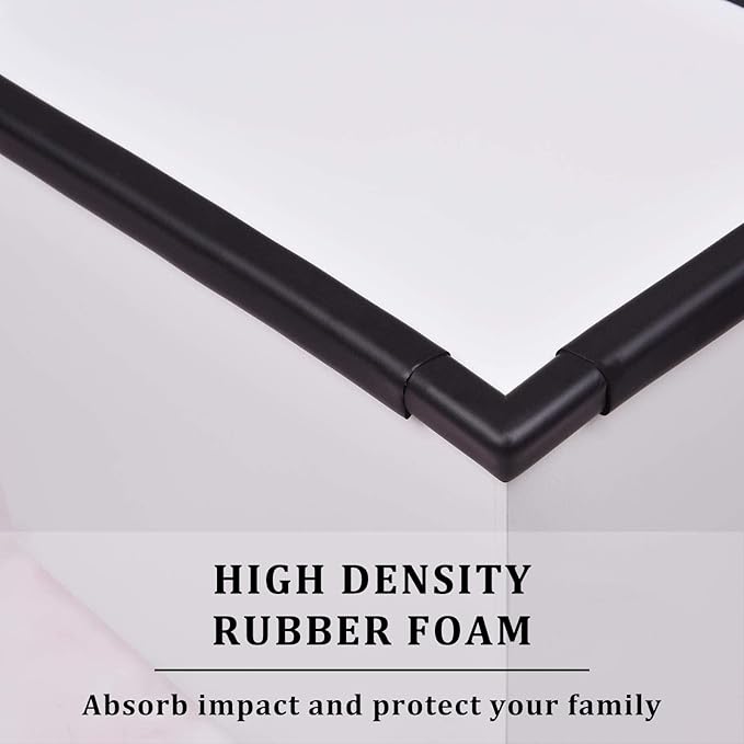 Edge Corner Protector Baby Proofing (Large 20ft Edge 8 Corners), Durable, High Density Rubber Foam, Fireplace Stair Furniture Safety Bumper Guard, 3M Double-Sided Tape, Black