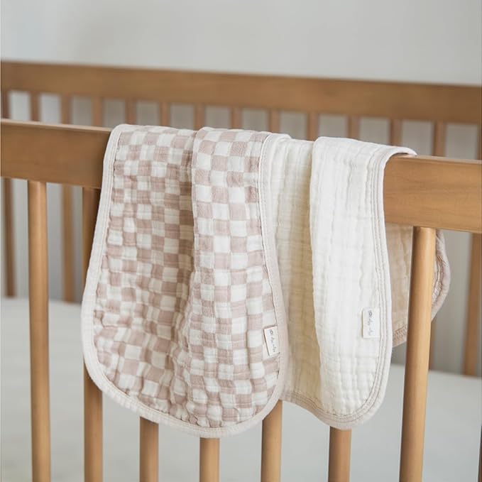 Itzy Ritzy Set of 2 Baby Burp Cloths – Ultra-Soft Absorbent Burping Cloths for Babies - Made of 100% Cotton Muslin & Generously Sized with Trendy Coordinating Prints – Machine Washable (Checkerboard)