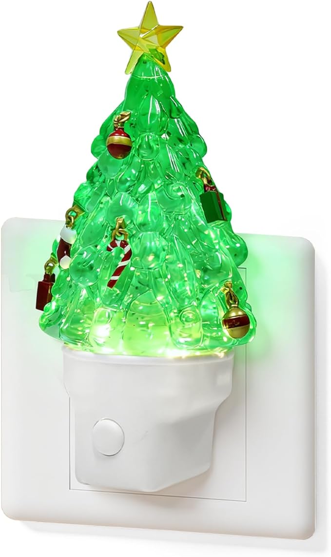 Christmas Tree Night Light Plug into Wall Swirling Glitter USB Portable Christmas Decorative Night Light Decoration for Kids Adults Bedroom Kitchen Living Room Holiday Decor (Tree)