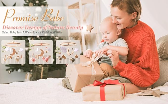 Baby Mobile for Crib, Montessori Baby Crib Mobile for Boys Girls for Bassinet, Nursery Decor for Infant Bedroom Hanging, Baby Mobile Soothe Toys - Gender Neutral Baby Gift (Pink)