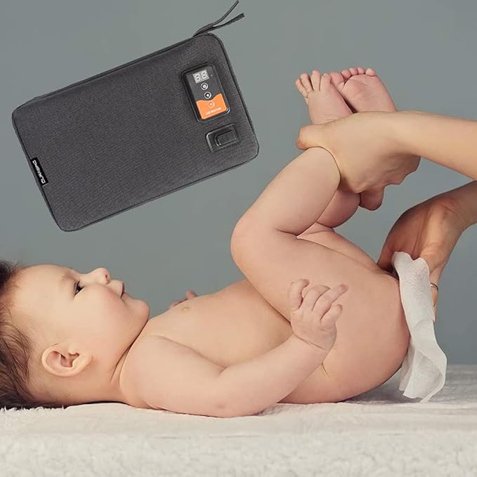 Portable USB Car Wipes Heater Warmer with Digital Display Screen,5V/10W Baby Wipes Thermostat Heating Bag,Heating Temperature Adjustable,Up to 80Pcs Wipes Capacity,for Car/Home/Travel/Camping