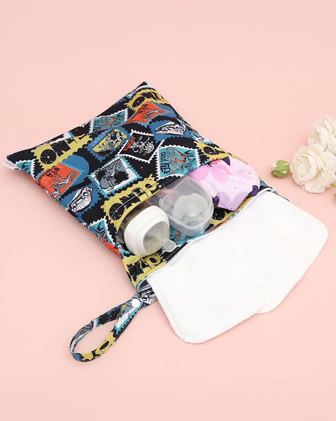 ALVABABY 3 Cloth Diaper Wet Dry Bags Waterproof Reusable with Two Zippered Pockets Travel Beach Pool Daycare Soiled Baby Items Yoga Gym Bag for Swimsuits or Wet Clothes Small medium Large 3L-SML09