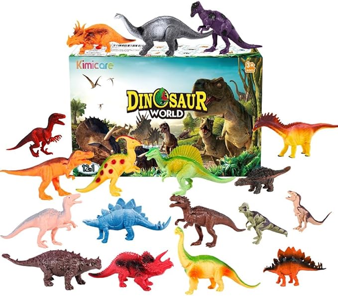 Kimicare Kids Dinosaur Figures Toys, 18 Pcs Jumbo Plastic Dinosaur Toys for Kids 3-5, STEM Educational Realistic Dinosaurs Figurine Playset for Boys Girls Toddlers