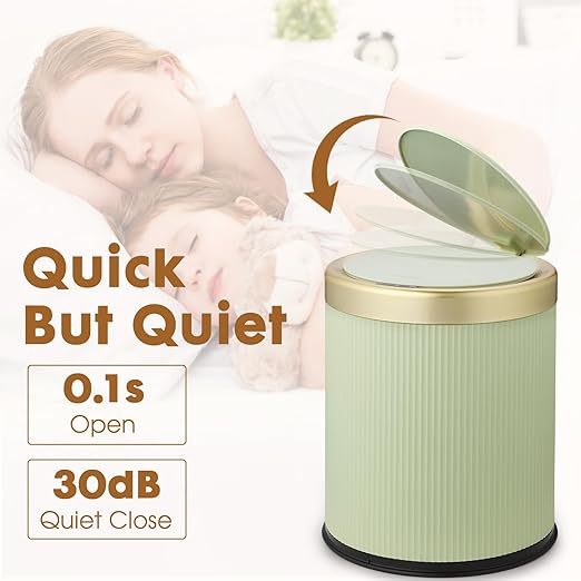 Motion Sensor Bathroom Trash Can Touchless, 3.7 Gallon Modern Automatic Garbage Can with Lid,Diaper Trash Bin,Plastic Smart Dog Proof Trash Bin Suitable for Toilet, Bedroom, Office, Kitchen -Green