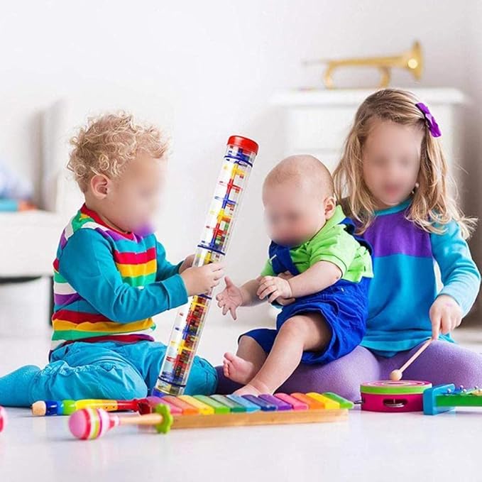 Rainmaker Baby Rain Stick Toys for Kids: 8 inch Rainstick Sensory Rattle Toys for Babies,Shaker Rainfall Tubes Musical Instrument -Red