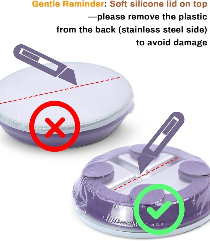 Stainless Steel Toddler Suction Plate with Lid, Deepened 9" Divided Plates with Removable Silicone Sleeves for Kids, Non Toxic Unbreakable Snack Dishes Set of 4, Sage Blue Gray Navy