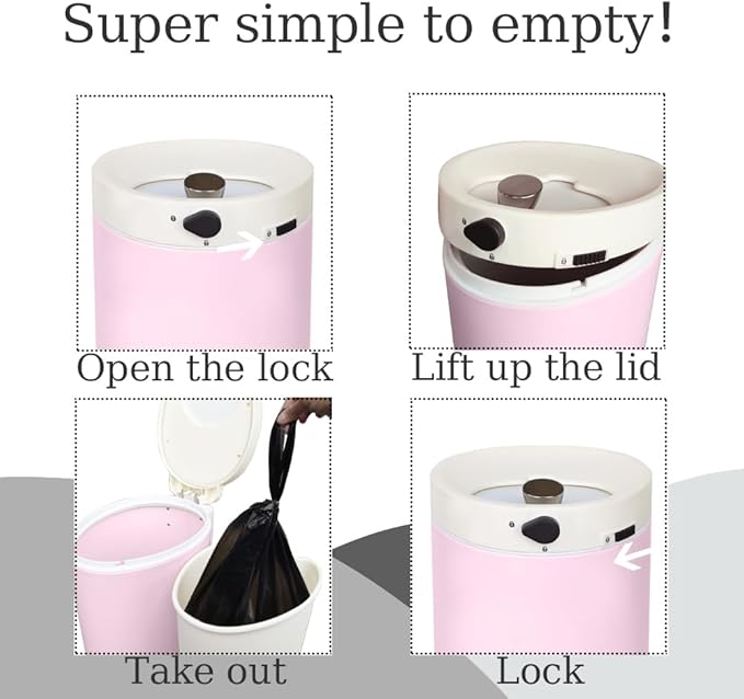 Diaper Pail, Baby Diaper Trash Can with Removal Inner Liner, Childproof Lock, Stainless Steel Garbage Pail with lid, Soft Close, Odor Control Diaper Disposal Bin, 4 Gallon Pink Diaper Can