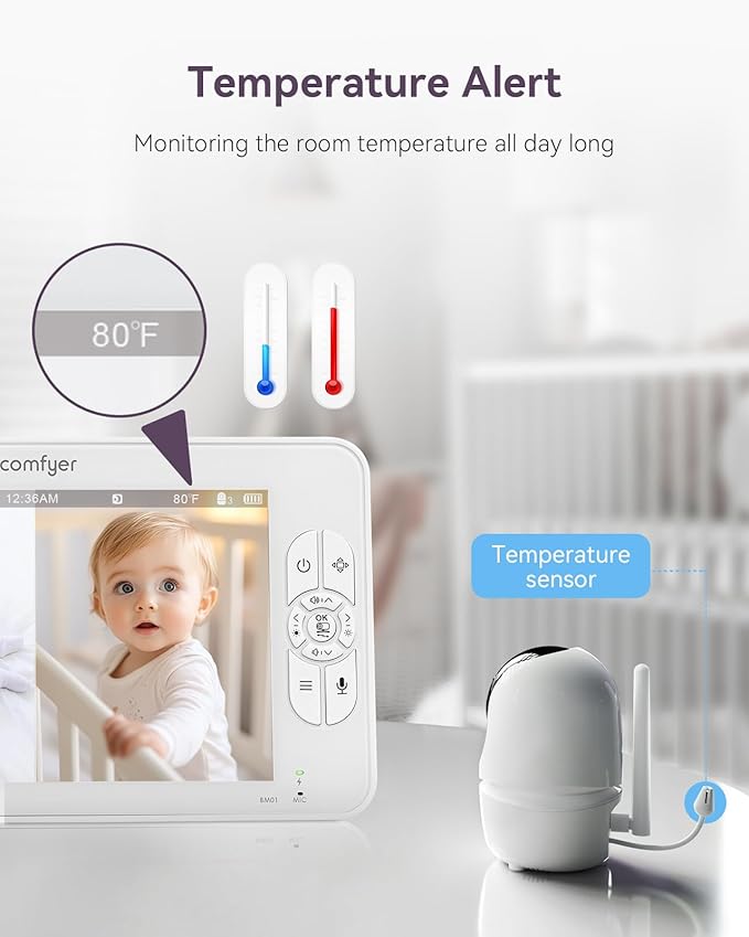 7" Split-Screen Baby Monitor with 2 1080P Cameras, 720P HD No WiFi Monitor with a Flexible Bracket, 6000mAh Battery, VOX Mode, 2 Way Audio, Remote PTZ, Auto Night Vision