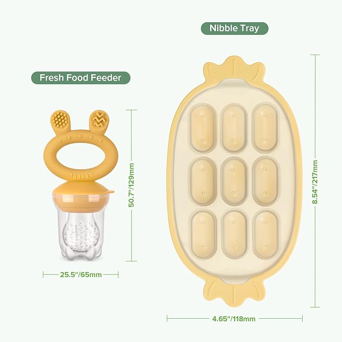 Haakaa Baby Fruit Food Feeder & Silicone Nibble Tray Combo - Breastmilk Popsicle Mold for Baby Cooling Relief, BPA Free Baby Mesh Feeder for Infant Self Feeding