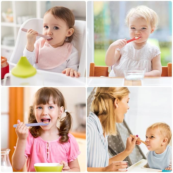 Vicloon Silicone Baby Feeding Spoons, 4 PCS First Stage Feeding Spoons for Infants, Baby Led Weaning Feeding Supplies Training Spoon, Toddler Utensils, Ultra-Durable & Chewproof, Dishwasher Safe