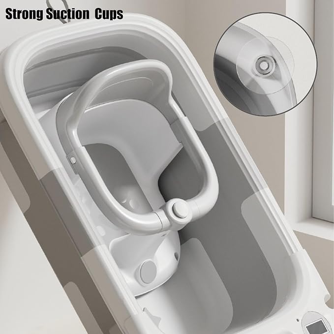 PandaEar Baby Bath Seat for 6 Months & Up, Non-Slip Toddler Bath Chair with Temperature Display, 4 Suction Cups & Soft Cushion, Infant Bathtub Seat for Sitting Up (Gray)