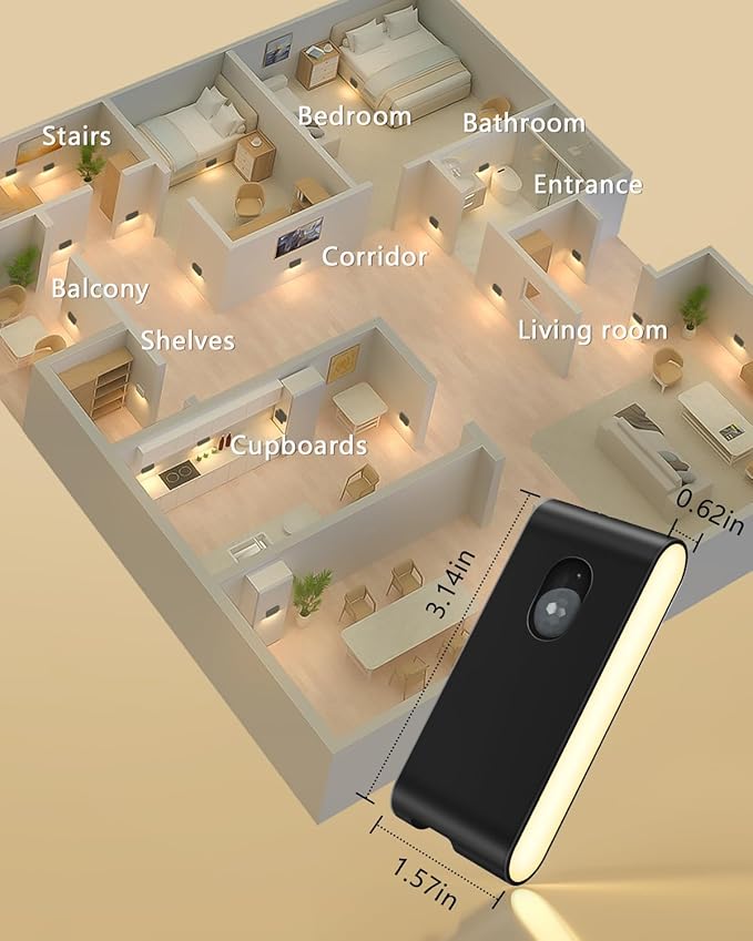 WILLED Stair Lights Indoor, Wireless Motion Sensor Light Indoor, Rechargeable Night Lights for Stairway, Hallway, Kitchen, Closet, Cabinet, Bedroom, Kids' Room(8-Pack)