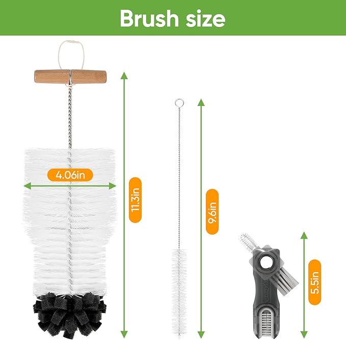 3 PCS Bottle Clean Brush Set, Long Wooden Handle Bottle Cleaner Brush for Stanley Cup Tumblers, 3 in1 Cup Lid Cleaning Brush, Long Straw Brush,Water Bottle Clean Brush Kit for Bottle Cups Coffee Mugs