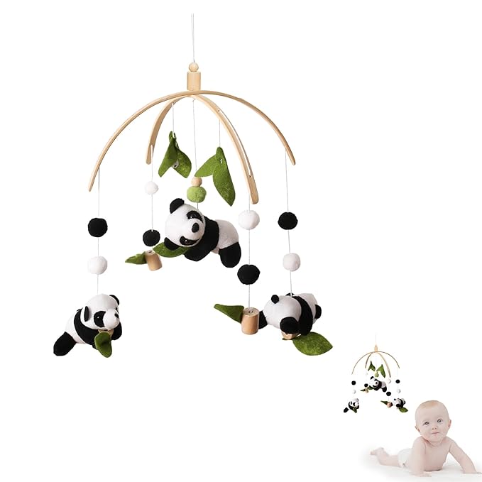 Baby Mobile for Crib, Nursery Mobile Decor, Panda Decoration for Infant, Soft Mobile for Boy, Girl