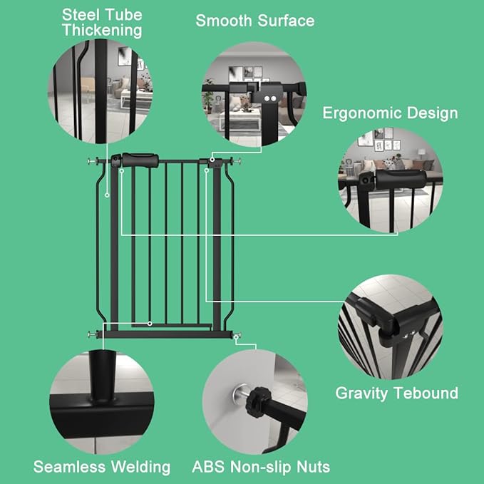 ALLAIBB Extra Wide Pressure Mounted Baby Gate Walk Through Child Kids Safety Toddler Tension White Long Large Pet Dog Gates with Extension for doorways Kitchen (71.65-76.38"/182-194cm, Black)