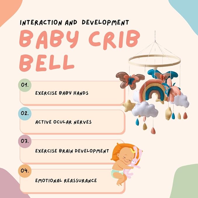 GOODMOM Boho Baby Crib Mobile –Handmade Nursery Hanging Mobile for Baby Boy & Girl - Perfect Bohemian Nursery Room Decor with Felt & Leather - Great Newborn Gift (Dreambutterfly)