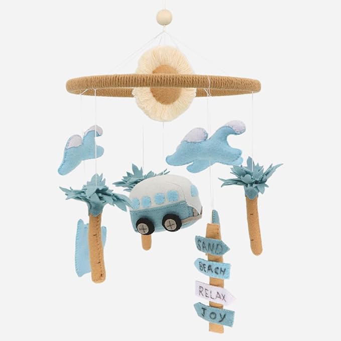 Surf Mobile for Crib Handmade Felt Nursery Decor Crib Mobile surf for Bassinet Baby Shower Newborn Baby Gift Beach Nursery Decor (Surf and Beach)