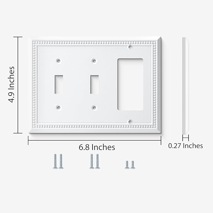 Henne Bery Sunken Pearls Heavy Duty Decorative Wall Plate Switch Plate Outlet Cover (Double Toggle/Single Decorator, White)