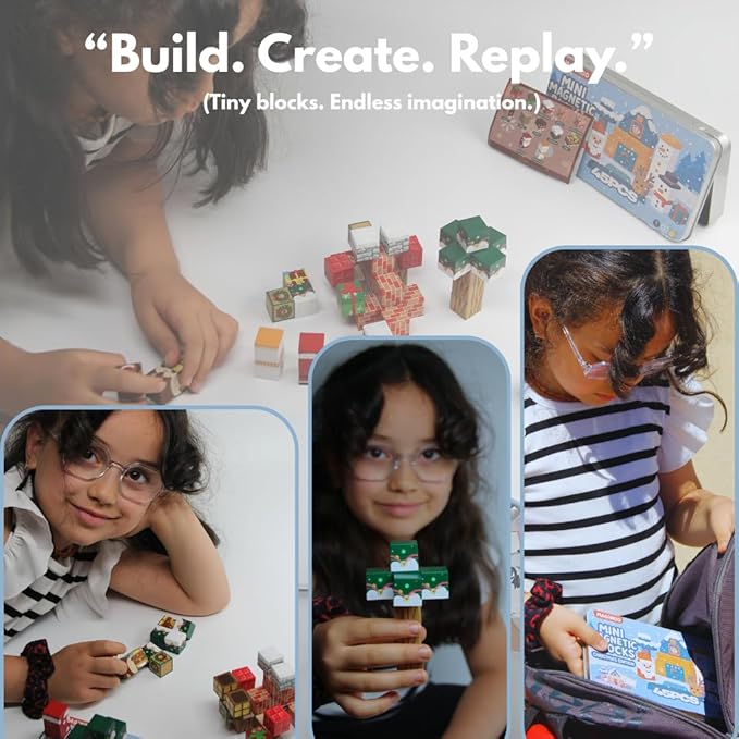 45PCS Mini Magnetic Blocks Christmas Set – Holiday STEM Building Cubes for Kids, Educational Travel Magnet Toy with Iron Box, Creative & Safe Gift for Boys & Girls Ages 3–8