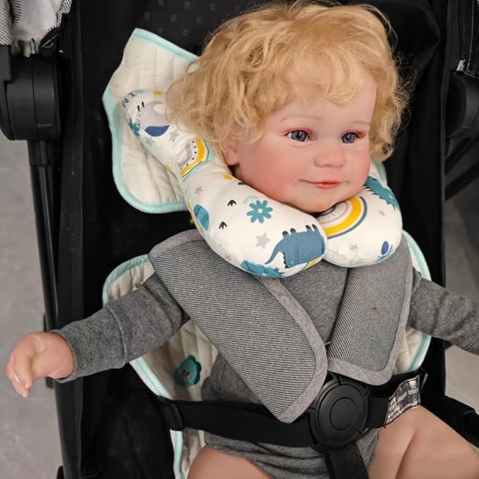 Baby Neck Pillows, Comfortable Baby Travel Head Neck Support Pillow for Car Seat Stroller Pushchair, Soft PP Cotton Travel Pillow for 0-1 Year Old Toddler Infant Newborn, Dinosaur