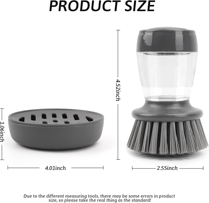 Palm Dish Brush with Soap Draining Tray Dispenser Kitchen Scrub Brush for Kitchen Dishes Pots Pans Sink Cleaning