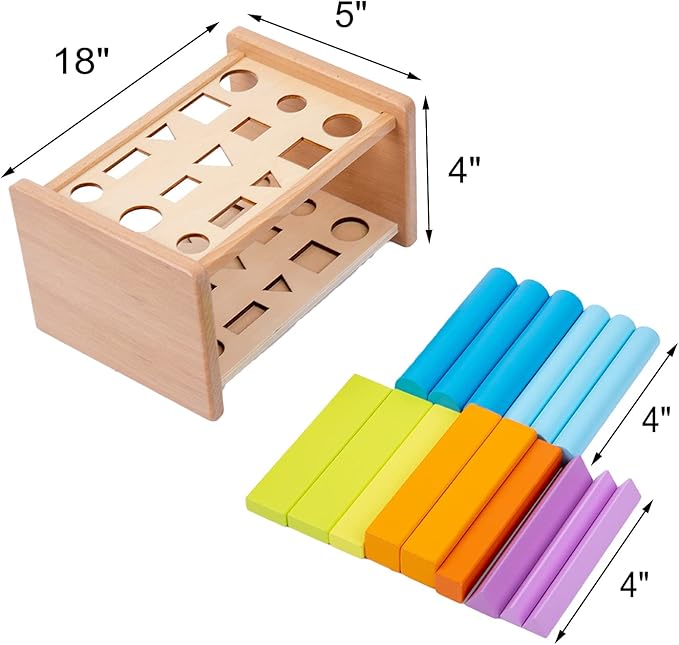 Montessori Toys for 1 2 3 Years Old Wooden 3D Shape Matching Toys,Wooden Posting Stand Montessori Color Sorting Sticks Game-Cognitive Shapes Colors,Educational Sensory Toy for Boys Girls GiftïŒ15 PcsïŒ