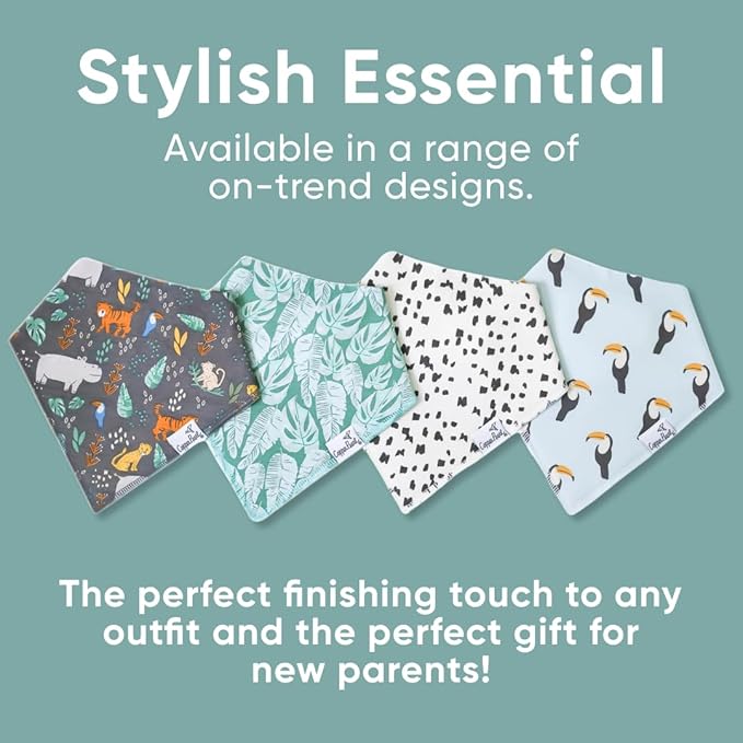 Copper Pearl 4 Pack Soft Cotton Baby Bibs for Drooling and Teething, Absorbent Drool Bibs for Baby Girl and Boy, Adjustable to Fit Newborns to Toddlers, Tons of Styles (Bengal)