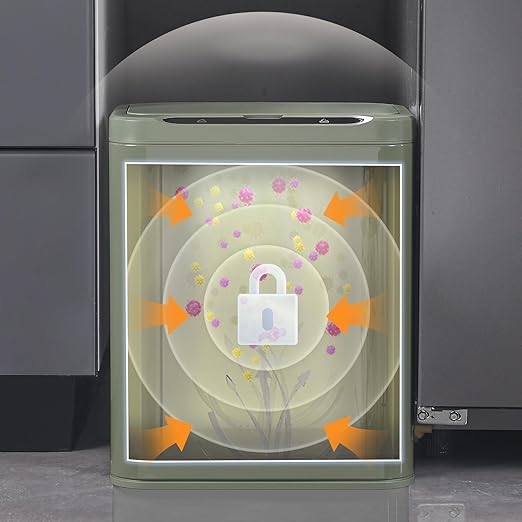 ELPHECO Stainless Steel Office Trash Can Motion Sensor Garbage Can Touchless Smart Trash Can Automatic Waste Bin for Kitchen, Office, Bathroom (Avocado Green, 3.5 Gallons)