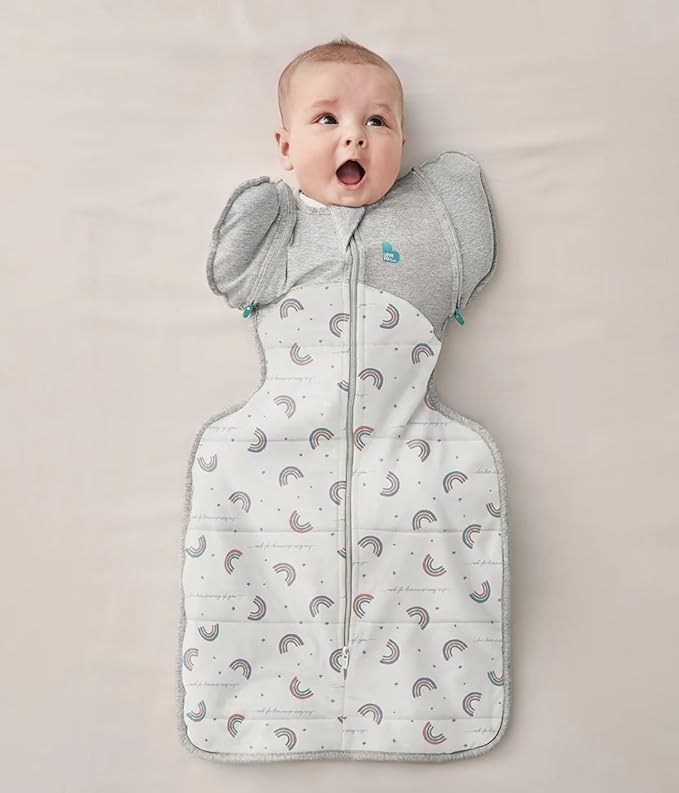 Love To Dream Swaddle UP, Transition Bag Warm 2.5 TOG, Patented Zip-Off Wings, Gently Help Baby Safely Transition from Being Swaddled to Arms Free (White Rainbow Dream, Large (19-24 lbs.))