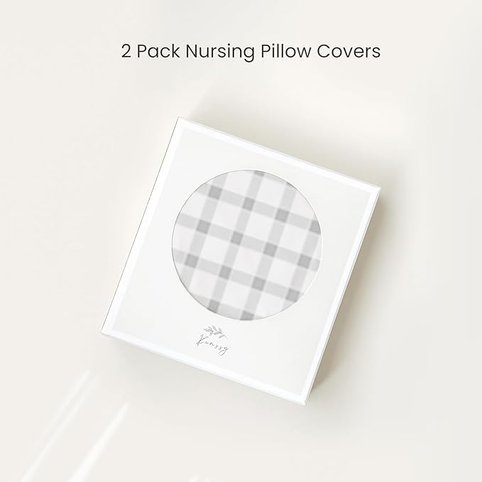 Konssy 2 Pack Nursing Pillow Covers, Stretchy and Soft Nursing Cover for Breastfeeding Pillows, Pillow Slipcover for Baby Girls Boys Newborn (Starry Whales,Cozy Grid)