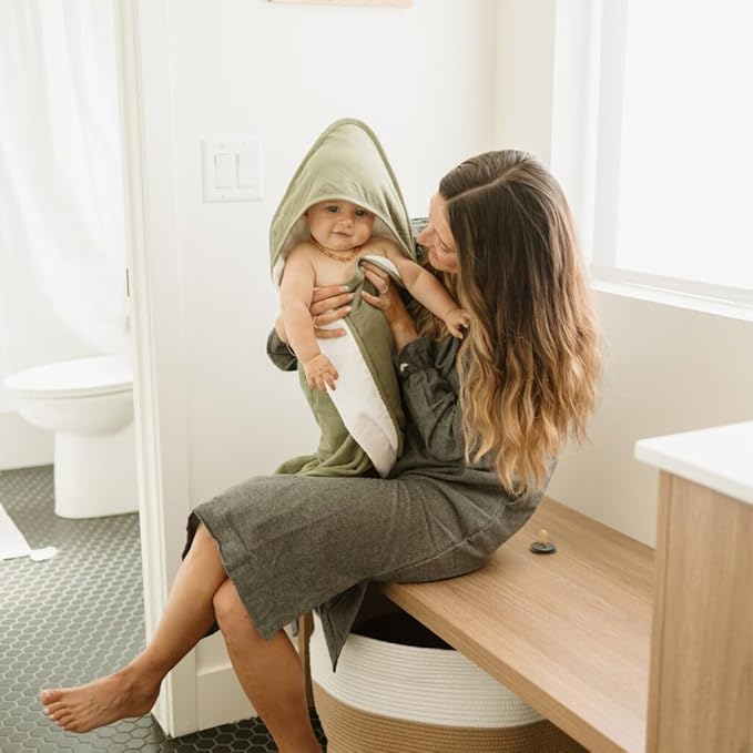 Little Unicorn Premium Infant Hooded Bath Towel| Soft & Absorbent Cotton & Terry Fabric for Newborns (Fern)