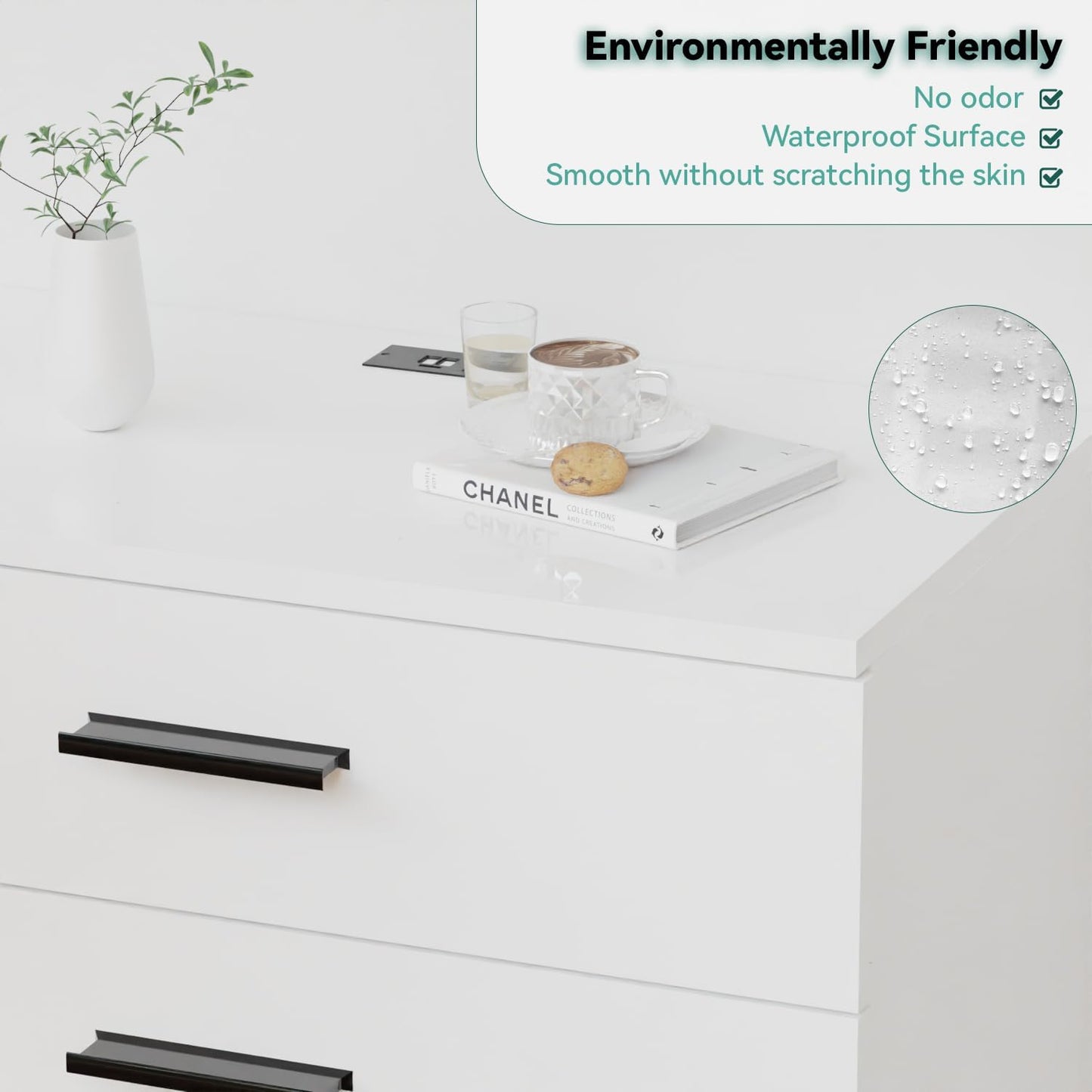 Dresser with Power Outlets Wooden 4 Drawer Dresser with USB and Type C Port Chest of Drawers for Bedroom Tall White Organizer Storage for Living Room Hallway Closet