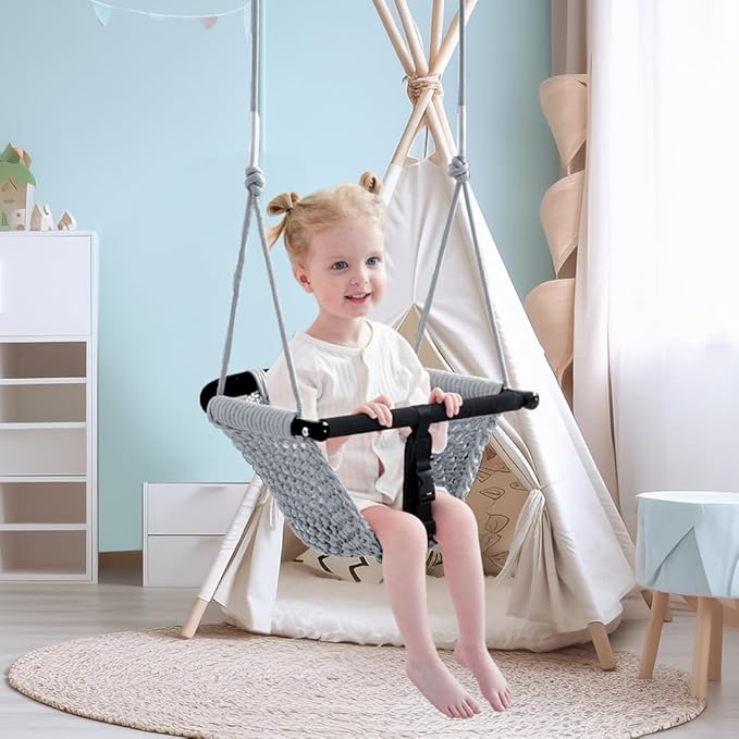 Toddler&2-in-1 Baby Swing - Adjustable Rope Swings Seat for Kids | Indoor & Outdoor Durable Backyard Swing Set for Infants & Toddlers (Gray)
