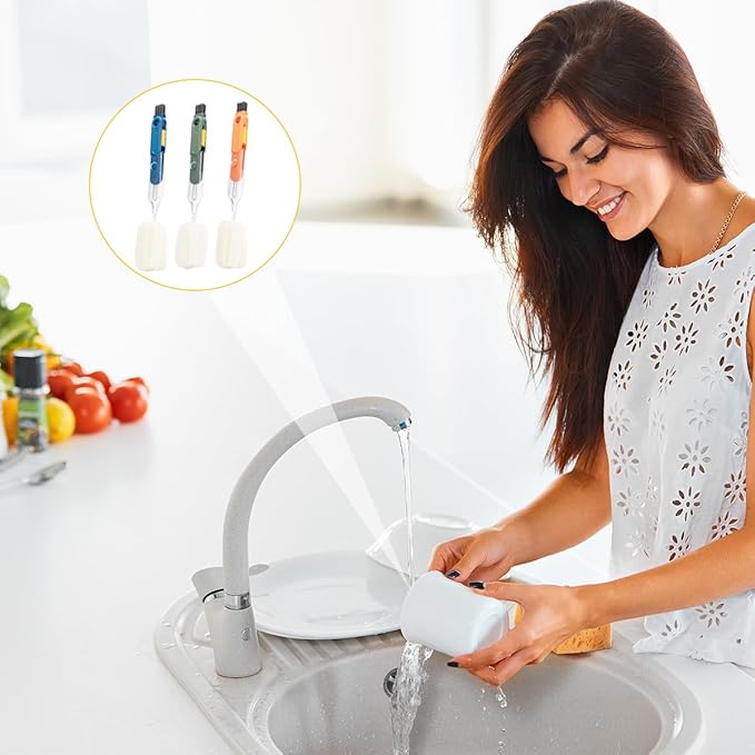 3 PCS 5 in 1 Soft Bottle Brush, Bottle Cleaning Brush Set with Sponge, Cup Lib Clear Brush Bottle Gap Brush Portable Crevice Cleaning Brush Set