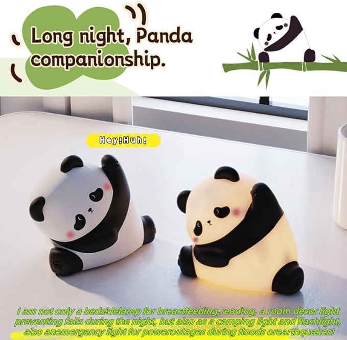 Kungfu Pose Panda Night Light, LED Squishy Novelty Animal Cute Lamp, Food Grade Silicone Nightlight, 3 Level Dimmable, Light Up Panda Decor for Room College Dorm, Funny Gifts