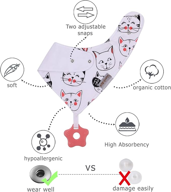 Baby Bandana Drool Bibs 6-Pack and Teething Toys 6-Pack Made with 100% Organic Cotton, Absorbent and Soft Unisex