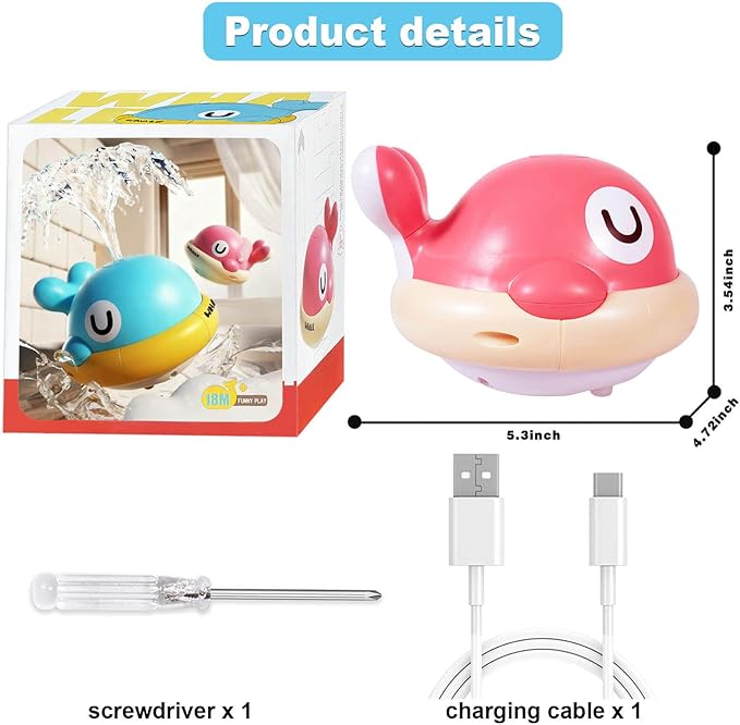 Baby Bath Toys - Toddler Bath Toys for Kids Ages 1-3, Rechargeable Light Up Whale Sprinkler Bathtub Toys, Pool Water Toys for Infant Babies 6-12 Months & Toddlers 2-4, 1st Birthday Gifts (Pink)