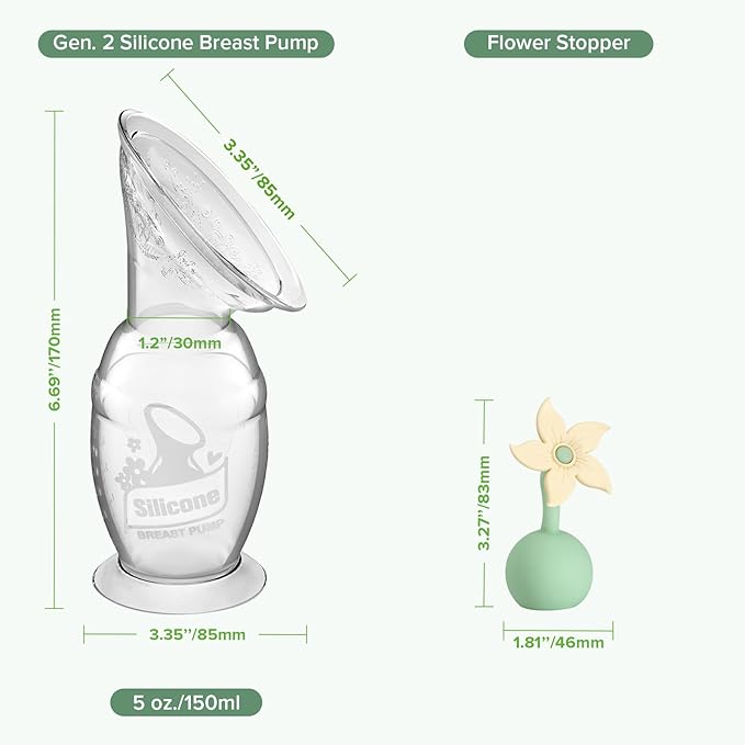 haakaa Manual Breast Pump with Flower Stopper Set, Gen.2 Silicone Hand Pump with Suction Base, BPA Free (5oz/150ml, Oat)